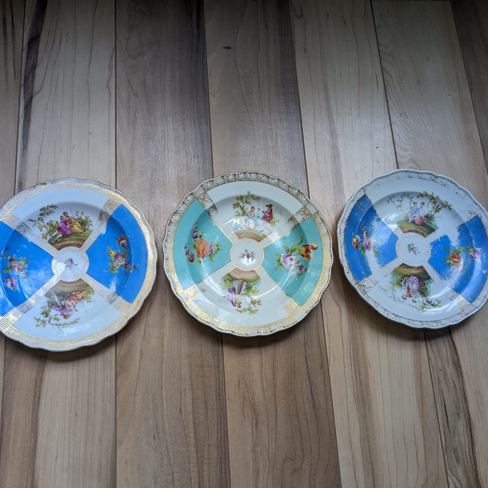 Antique Meissen And Richard Klein Decorative Porcelain Plates with Gold Accents